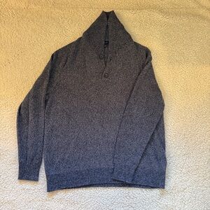 J Crew Mens L Cozy LambsWool Blend Cowel Neck Half Button Navy Blue Sweater